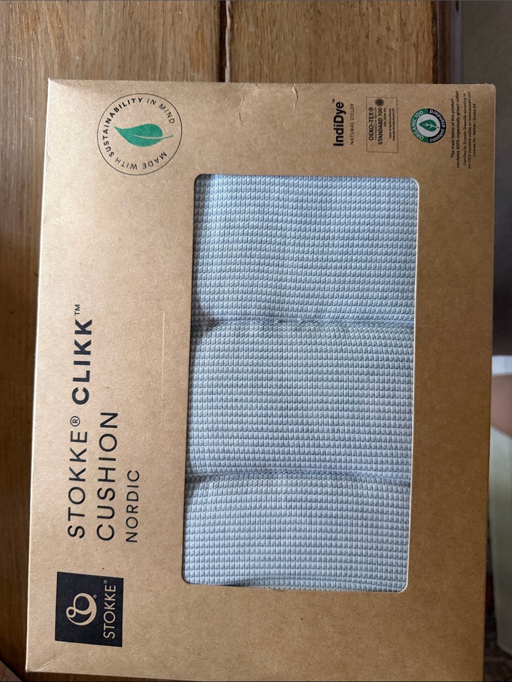Brand New in Box Stokke Clikk Cushion in Nordic Gray
